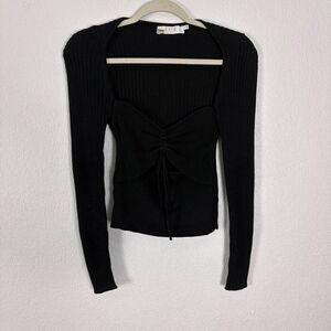 ASTR The Label Black Ribbed Cutout Long Sleeve Top Size Medium